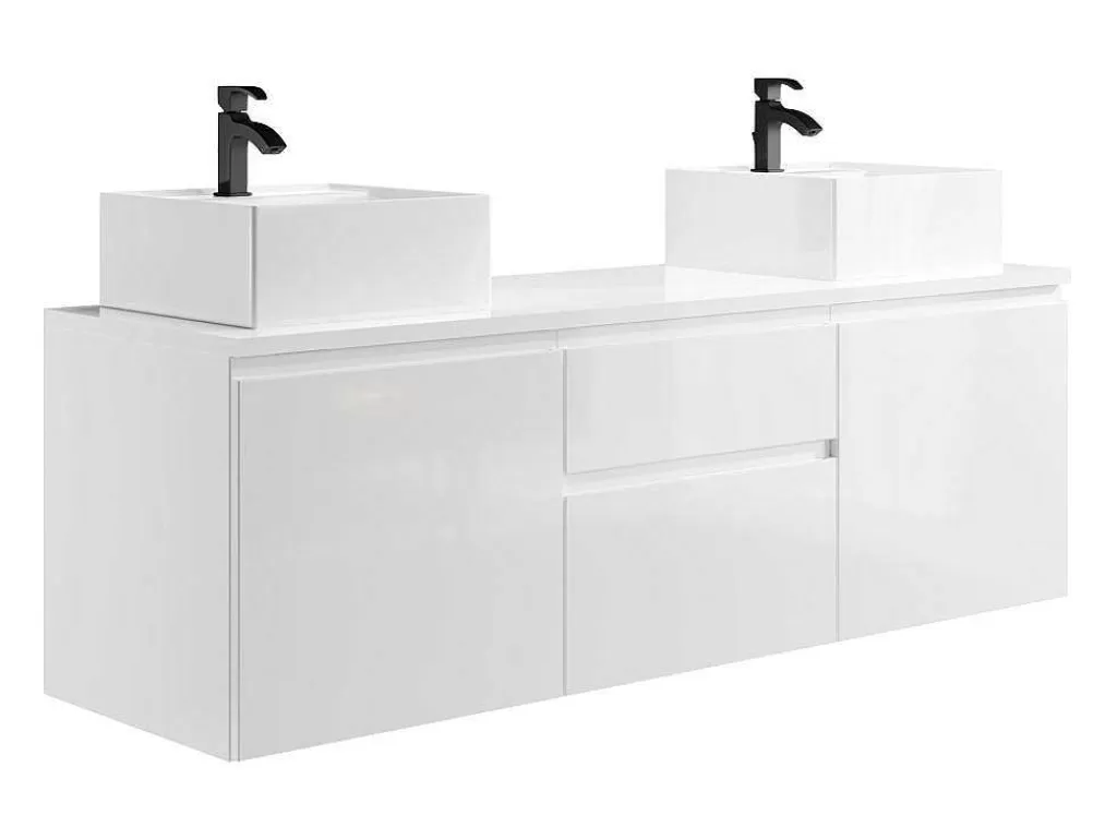 Móvel Lavatório Duplo*Vente-unique Conjunto Suspenso Para Casa De Banho Com Lavatório Duplo Cor Branco - Jimena