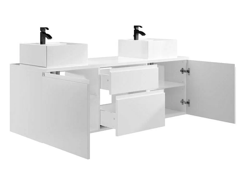 Móvel Lavatório Duplo*Vente-unique Conjunto Suspenso Para Casa De Banho Com Lavatório Duplo Cor Branco - Jimena