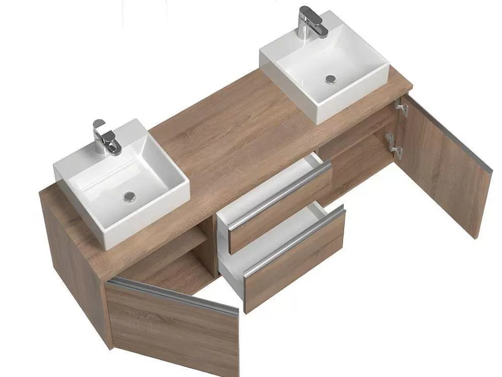 Móvel Lavatório Duplo*Vente-unique Conjunto Suspenso Para Casa De Banho Com Lavatório Duplo Cor Carvalho - Jimena