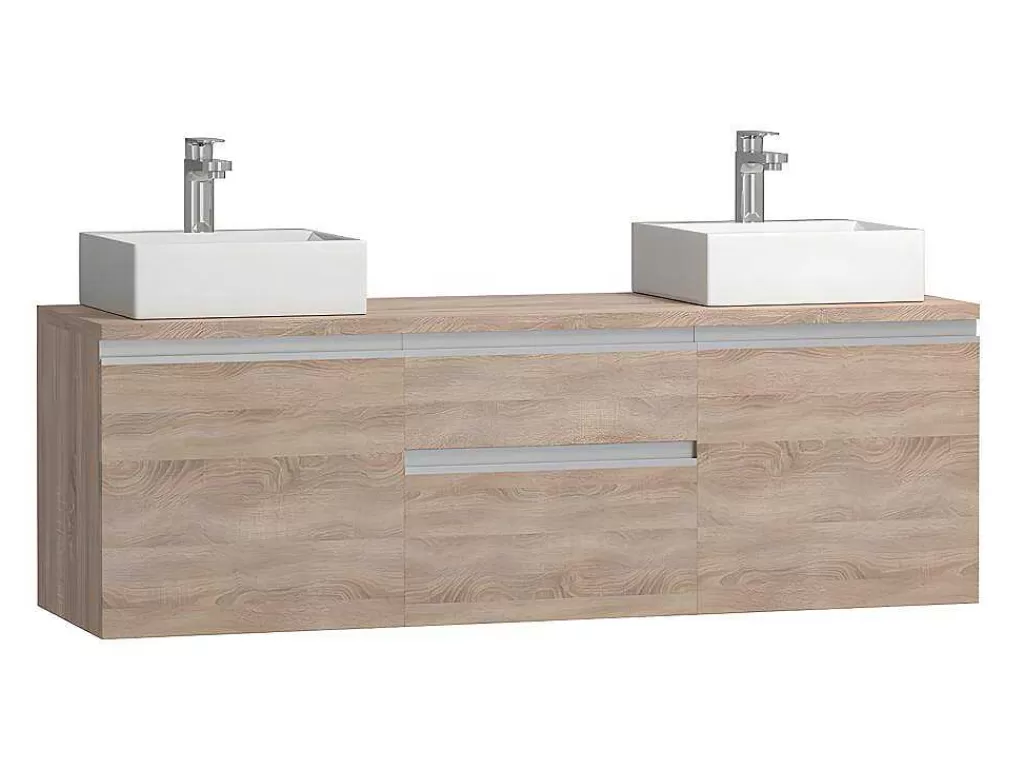 Móvel Lavatório Duplo*Vente-unique Conjunto Suspenso Para Casa De Banho Com Lavatório Duplo E Espelhos Cor Carvalho - Jimena