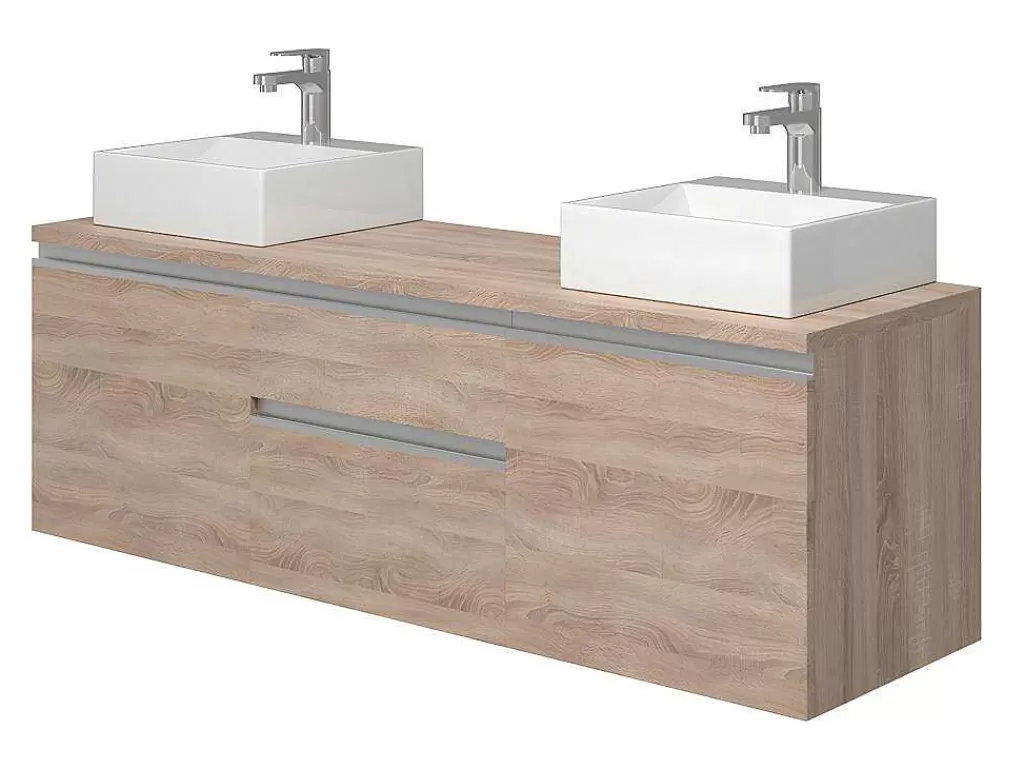 Móvel Lavatório Duplo*Vente-unique Conjunto Suspenso Para Casa De Banho Com Lavatório Duplo E Espelhos Cor Carvalho - Jimena