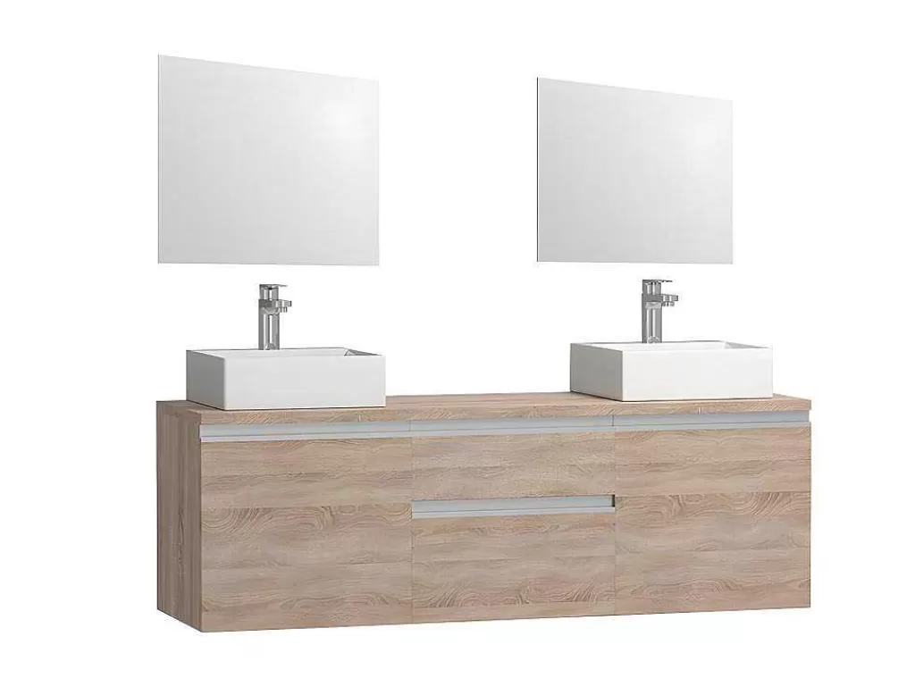 Móvel Lavatório Duplo*Vente-unique Conjunto Suspenso Para Casa De Banho Com Lavatório Duplo E Espelhos Cor Carvalho - Jimena