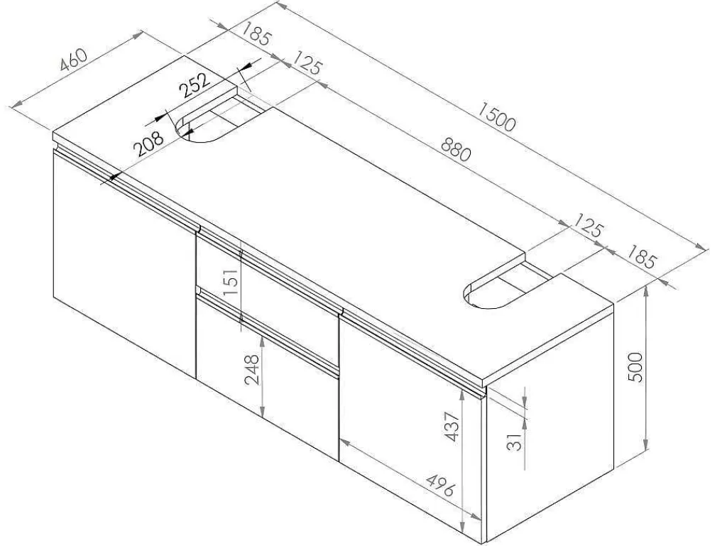 Móvel Lavatório Duplo*Vente-unique Conjunto Suspenso Para Casa De Banho Com Lavatório Duplo E Espelhos Cor Carvalho - Jimena