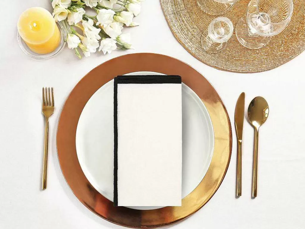 Têxteis De Mesa*OZAIA Conjunto Toalha + 4 Guardanapos De Mesa Em Linho E Algodao, Borda Preta, Branco, 170 X 300 Cm - Borina