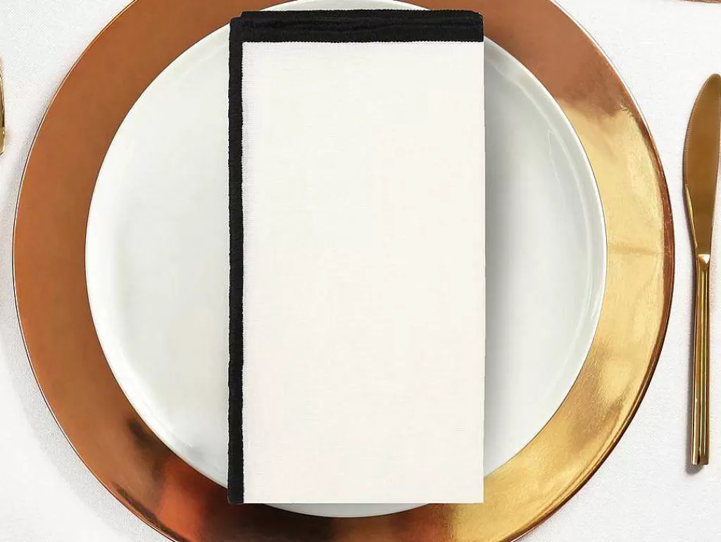 Têxteis De Mesa*OZAIA Conjunto Toalha + 4 Guardanapos De Mesa Em Linho E Algodao, Borda Preta, Branco, 170 X 300 Cm - Borina