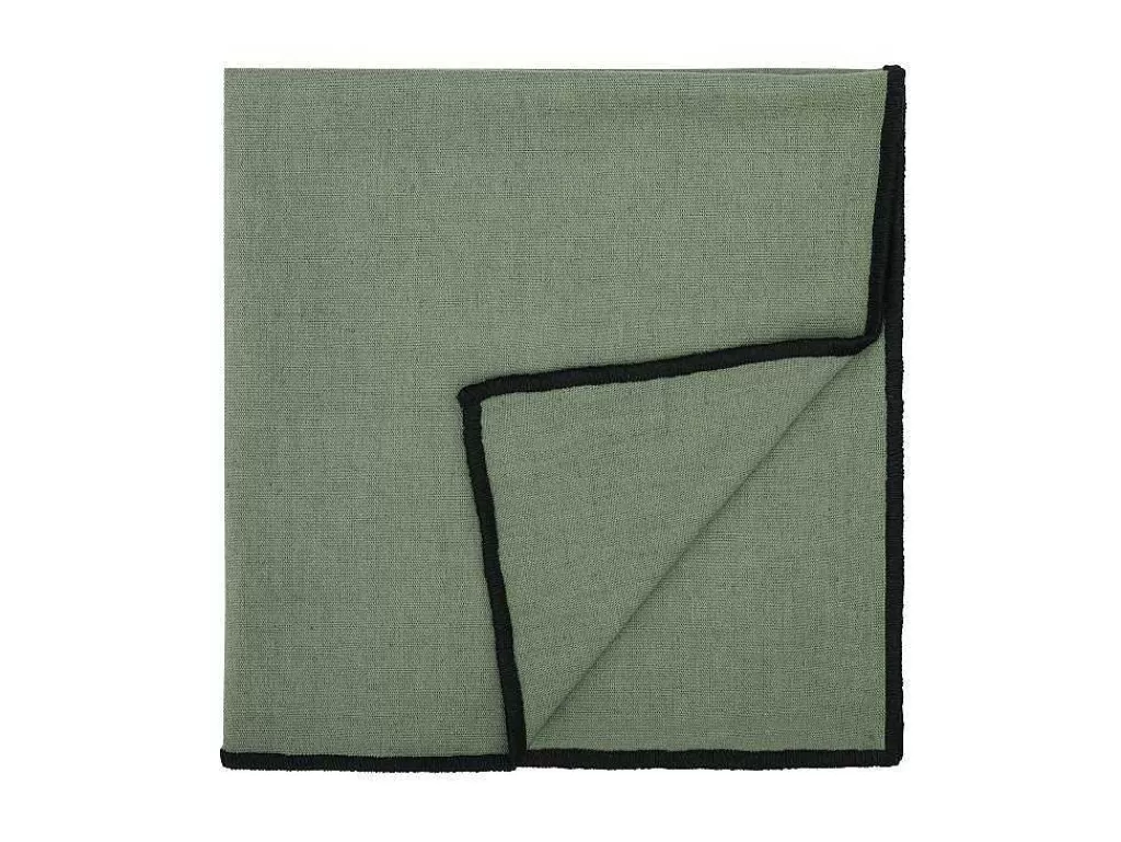 Têxteis De Mesa*OZAIA Conjunto Toalha + 4 Guardanapos De Mesa Em Linho E Algodao, Borda Preta, Caqui, 170 X 170 Cm - Borina