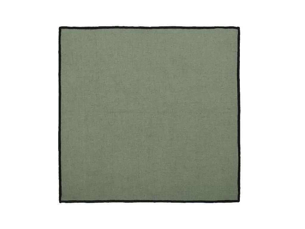 Têxteis De Mesa*OZAIA Conjunto Toalha + 4 Guardanapos De Mesa Em Linho E Algodao, Borda Preta, Caqui, 170 X 170 Cm - Borina
