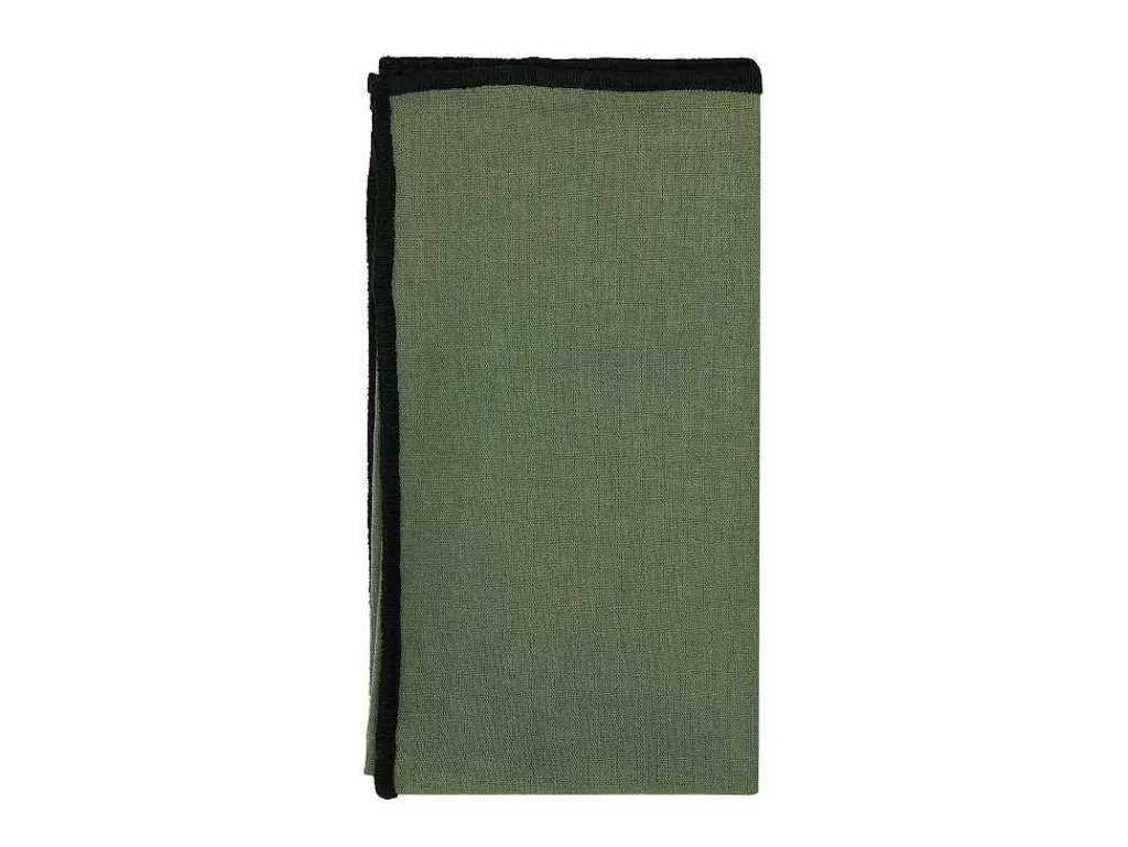 Têxteis De Mesa*OZAIA Conjunto Toalha + 4 Guardanapos De Mesa Em Linho E Algodao, Borda Preta, Caqui, 170 X 170 Cm - Borina