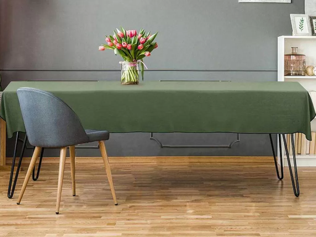 Têxteis De Mesa*OZAIA Conjunto Toalha + 4 Guardanapos De Mesa Em Linho E Algodao, Borda Preta, Caqui, 170 X 170 Cm - Borina