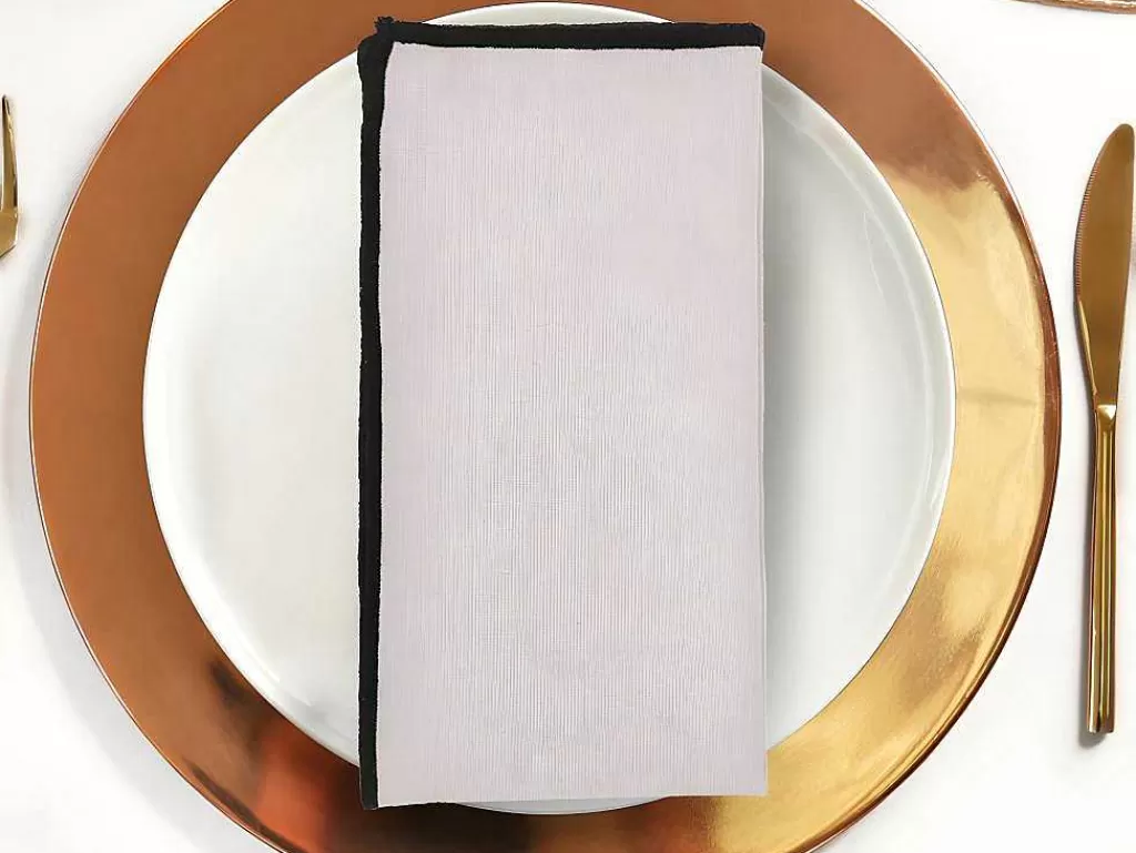 Têxteis De Mesa*OZAIA Conjunto Toalha + 4 Guardanapos De Mesa Em Linho E Algodao, Borda Preta, Taupe, 170 X 300 Cm - Borina