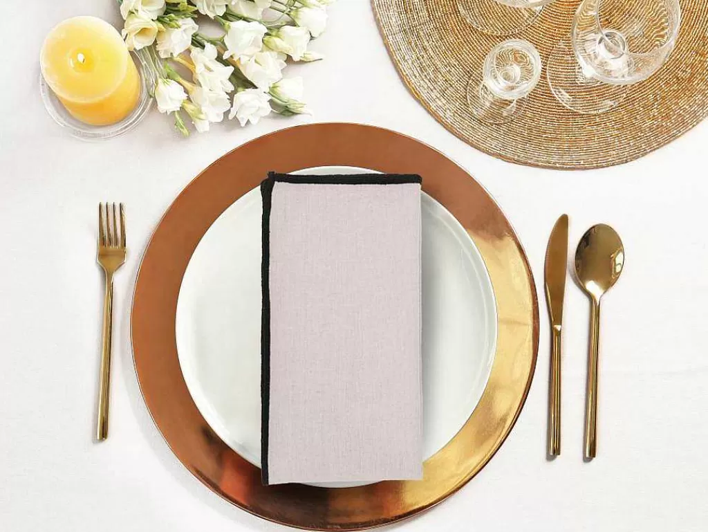 Têxteis De Mesa*OZAIA Conjunto Toalha + 4 Guardanapos De Mesa Em Linho E Algodao, Borda Preta, Taupe, 170 X 300 Cm - Borina