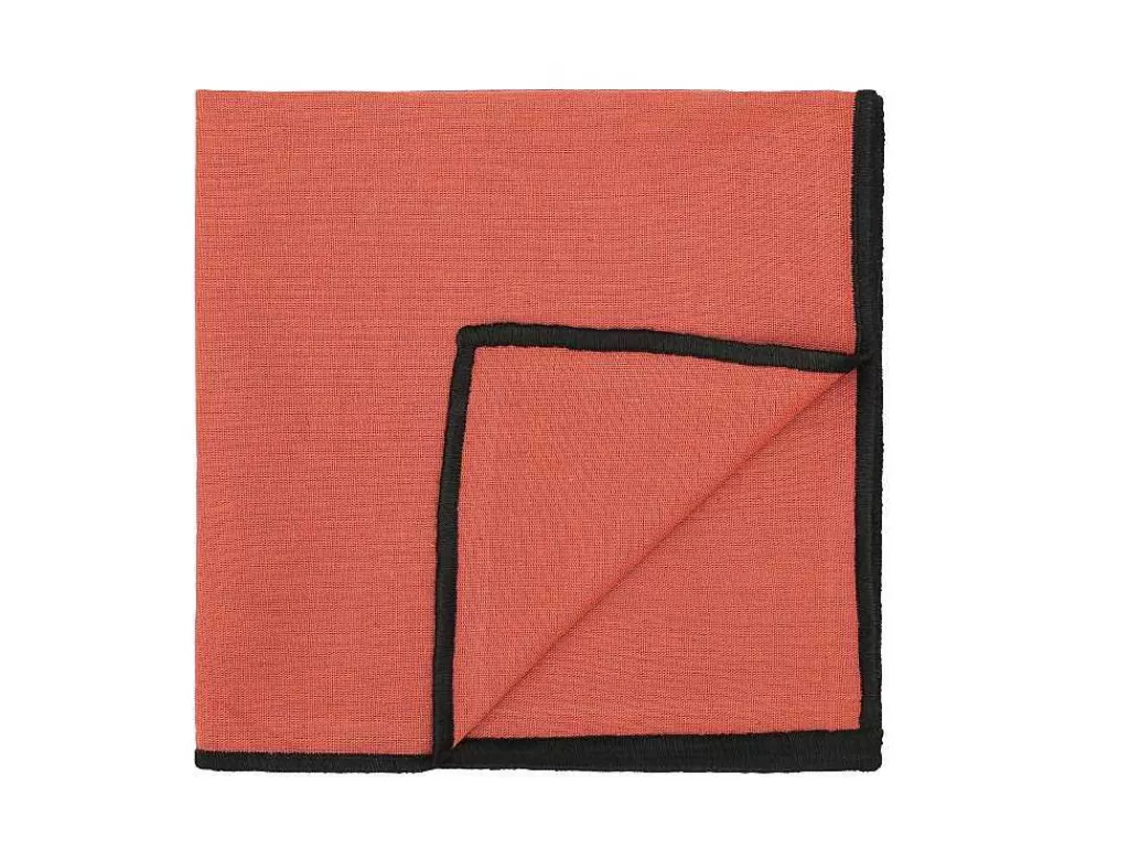 Têxteis De Mesa*OZAIA Conjunto Toalha + 4 Guardanapos De Mesa Em Linho E Algodao, Borda Preta, Terracota, 170 X 170 Cm - Borina