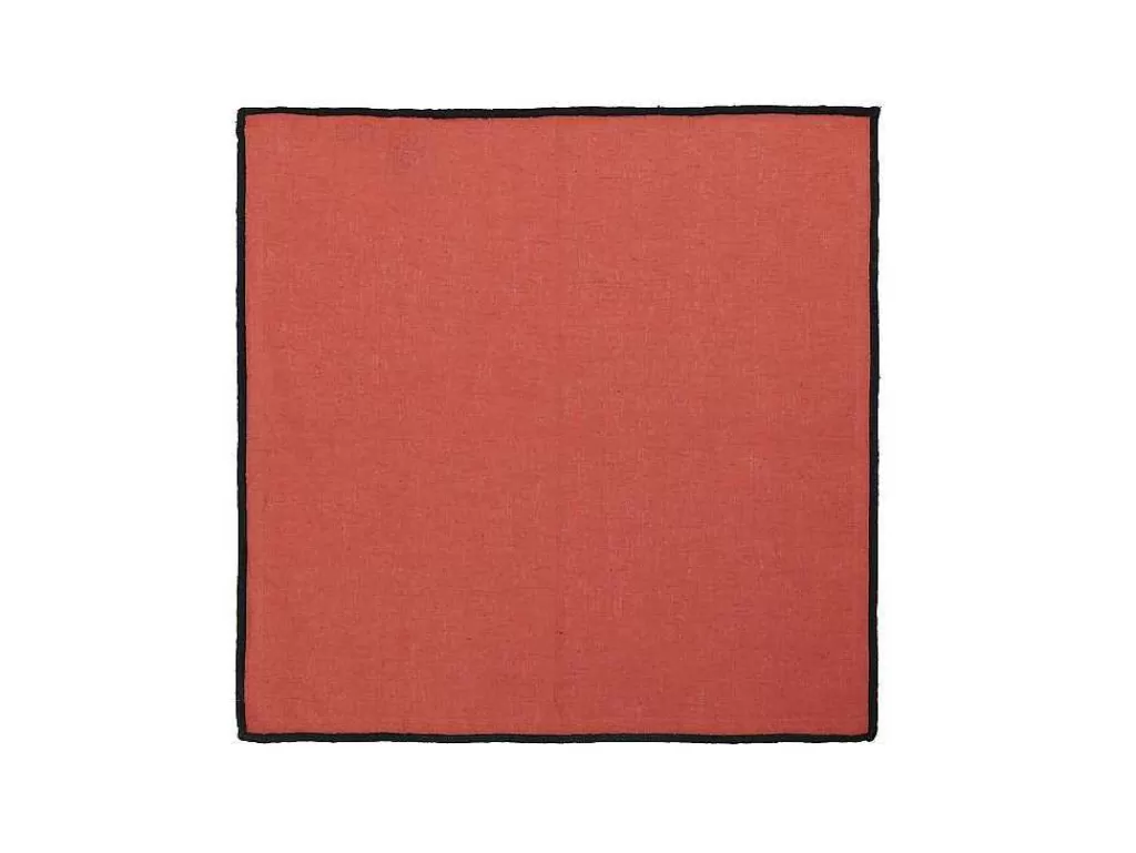 Têxteis De Mesa*OZAIA Conjunto Toalha + 4 Guardanapos De Mesa Em Linho E Algodao, Borda Preta, Terracota, 170 X 250 Cm - Borina