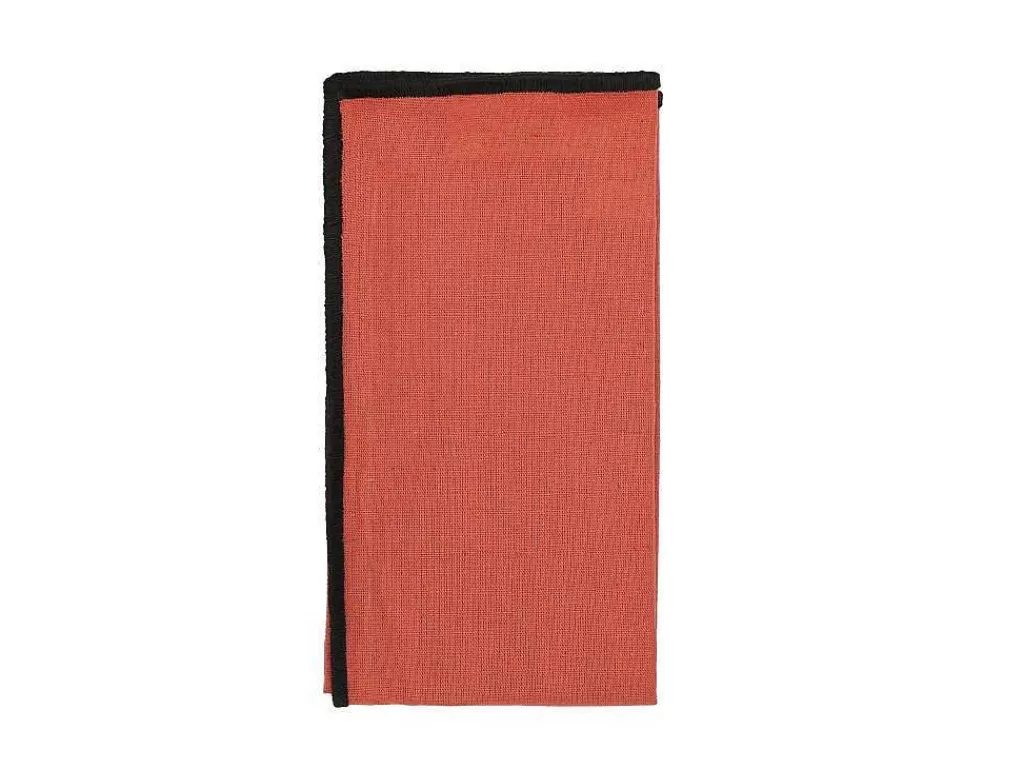 Têxteis De Mesa*OZAIA Conjunto Toalha + 4 Guardanapos De Mesa Em Linho E Algodao, Borda Preta, Terracota, 170 X 250 Cm - Borina