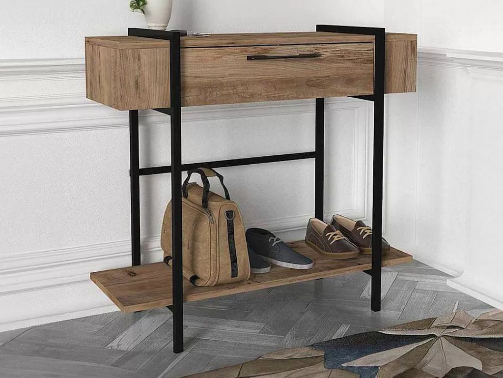Consola*Vente-unique Consola Com 1 Porta E 1 Prateleira Natural Claro E Preto - Chenoa