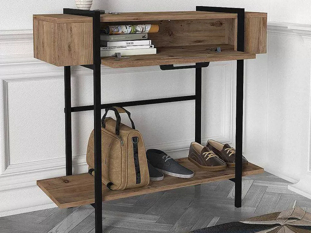 Consola*Vente-unique Consola Com 1 Porta E 1 Prateleira Natural Claro E Preto - Chenoa