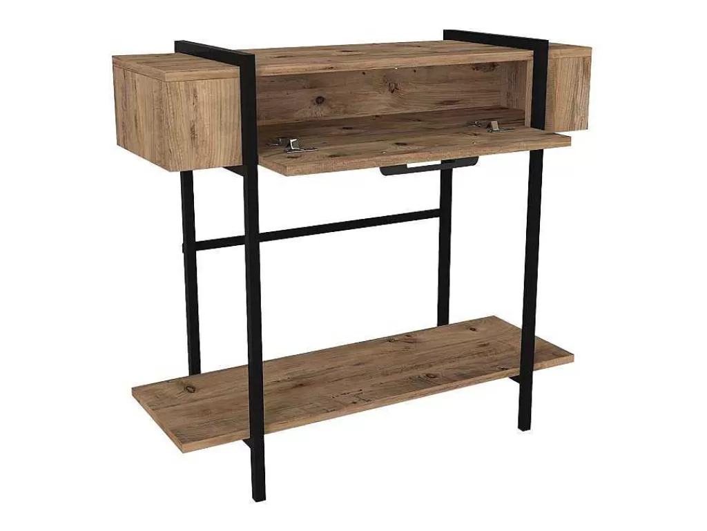 Consola*Vente-unique Consola Com 1 Porta E 1 Prateleira Natural Claro E Preto - Chenoa