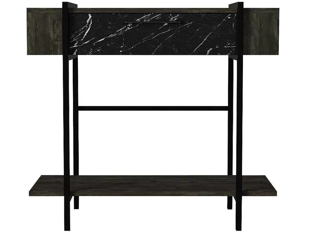 Consola*Vente-unique Consola Com 1 Porta E 1 Prateleira Natural Escuro E Efeito Marmore Preto - Chenoa