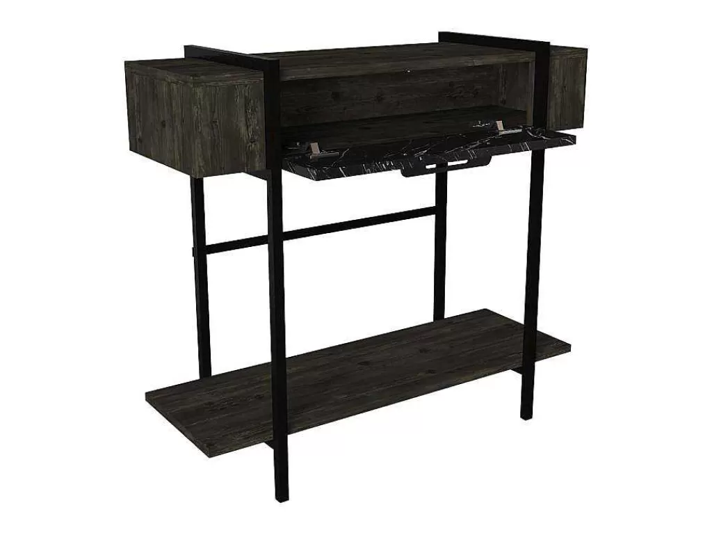 Consola*Vente-unique Consola Com 1 Porta E 1 Prateleira Natural Escuro E Efeito Marmore Preto - Chenoa