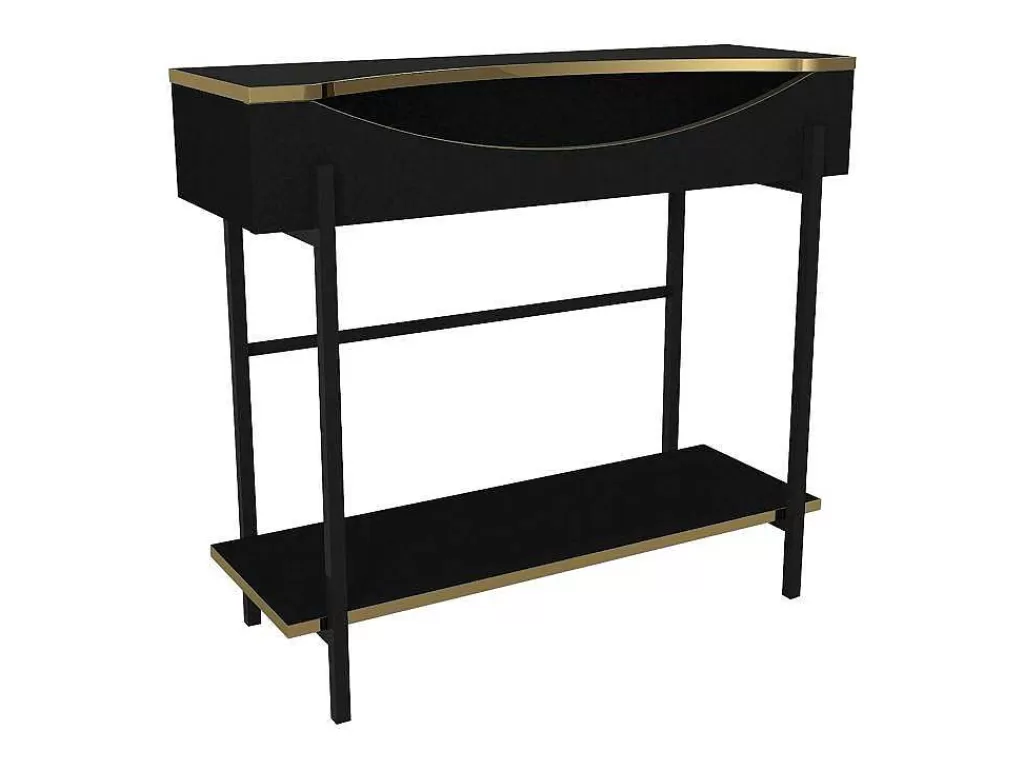 Promoções Sala*Vente-unique Consola Com 1 Prateleira E 1 Nicho Preto E Dourado - Meriova