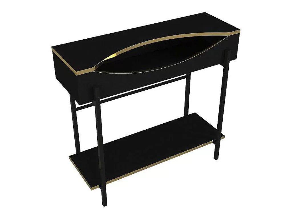 Promoções Sala*Vente-unique Consola Com 1 Prateleira E 1 Nicho Preto E Dourado - Meriova