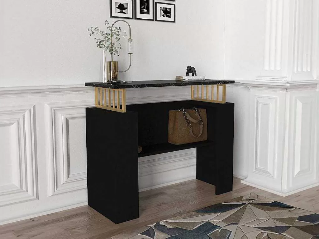 Consola*Vente-unique Consola Com 1 Prateleira Efeito Marmore Preto E Dourado - Liriona