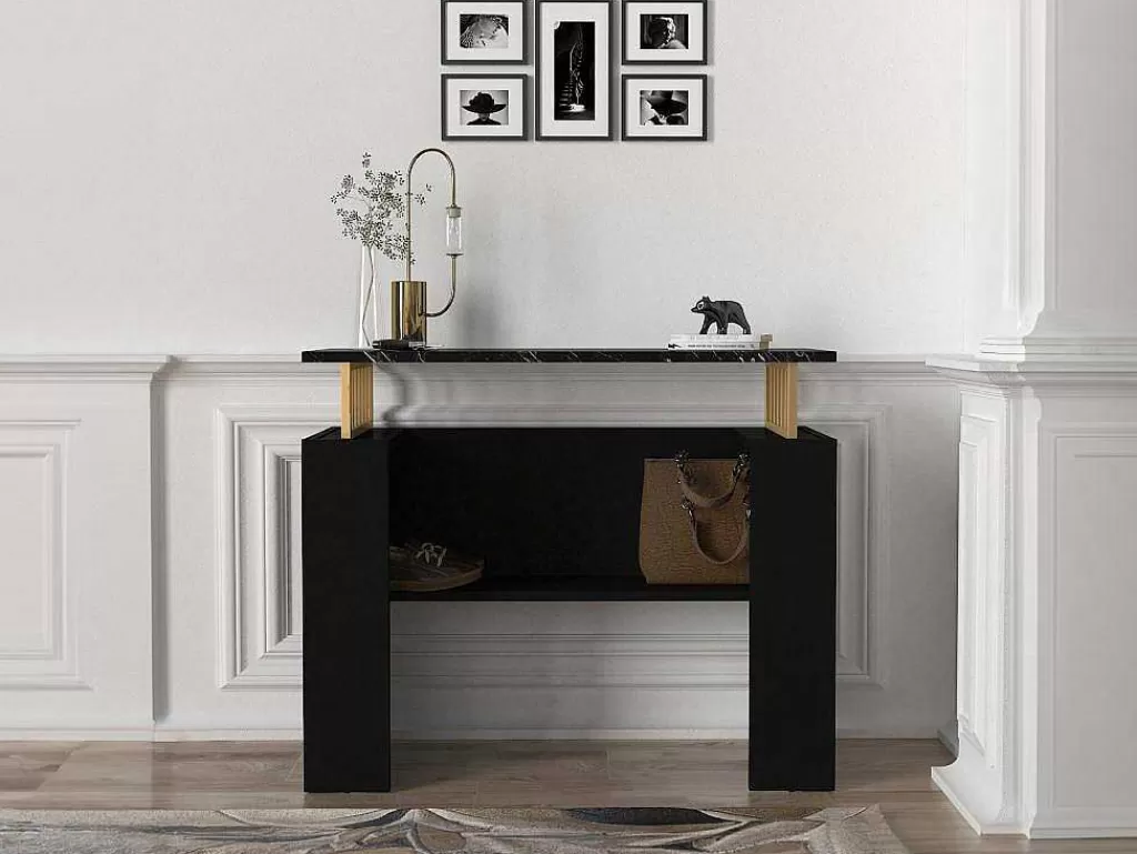 Consola*Vente-unique Consola Com 1 Prateleira Efeito Marmore Preto E Dourado - Liriona