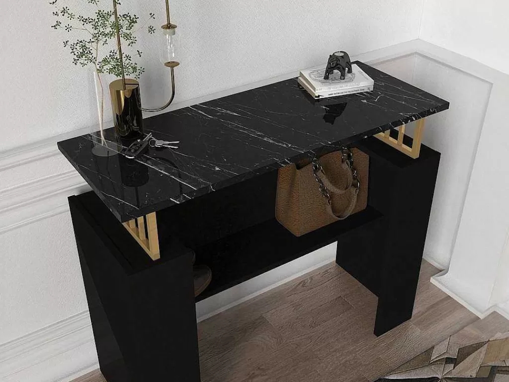 Consola*Vente-unique Consola Com 1 Prateleira Efeito Marmore Preto E Dourado - Liriona