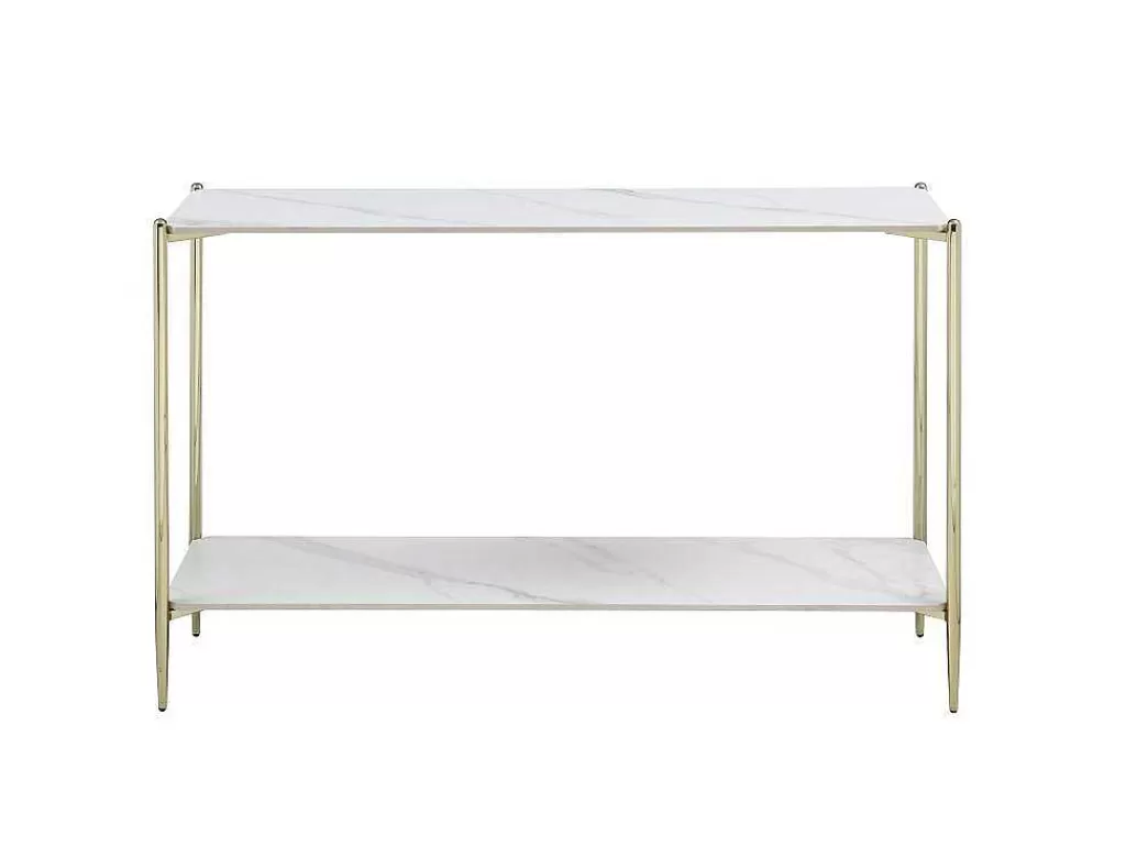 Consola*Vente-unique Consola Com 1 Prateleira Em Ceramica E Metal, Efeito Marmore Branco E Dourado - Madola