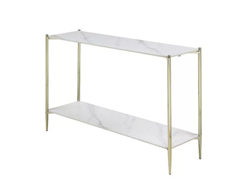 Consola*Vente-unique Consola Com 1 Prateleira Em Ceramica E Metal, Efeito Marmore Branco E Dourado - Madola
