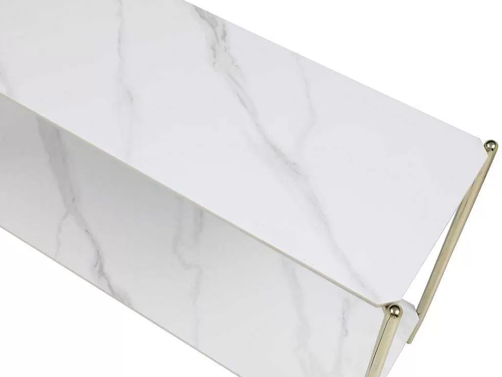Consola*Vente-unique Consola Com 1 Prateleira Em Ceramica E Metal, Efeito Marmore Branco E Dourado - Madola