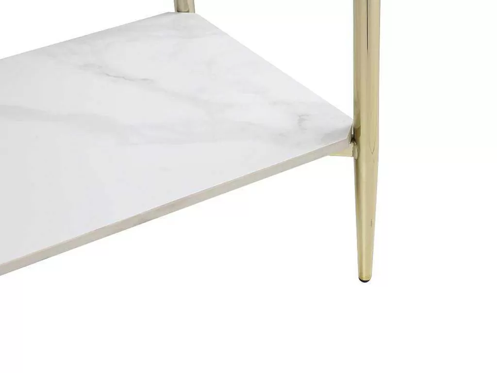 Consola*Vente-unique Consola Com 1 Prateleira Em Ceramica E Metal, Efeito Marmore Branco E Dourado - Madola