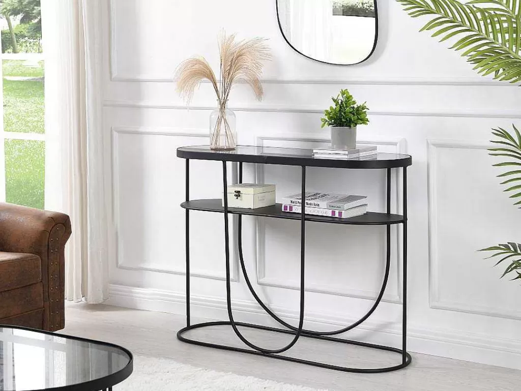 Consola*Vente-unique Consola Com 1 Prateleira Em Metal E Vidro Fumado Preto E Transparente - Pretoria