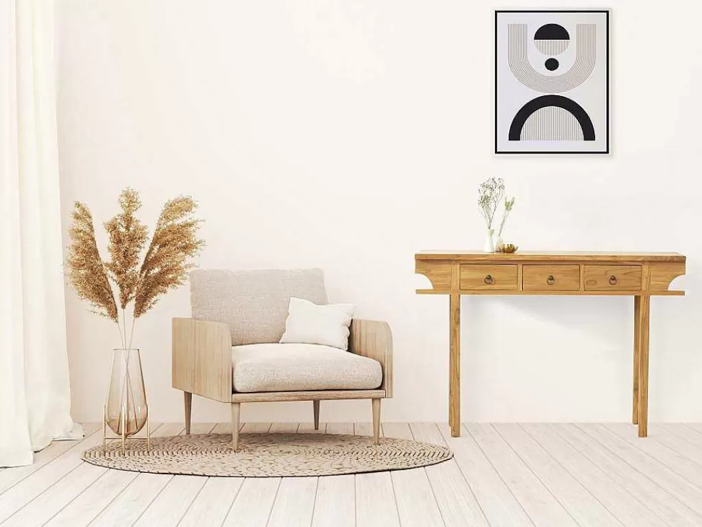 Consola*Vente-unique Consola Com 3 Gavetas Em Teca Cor Natural - Wekea