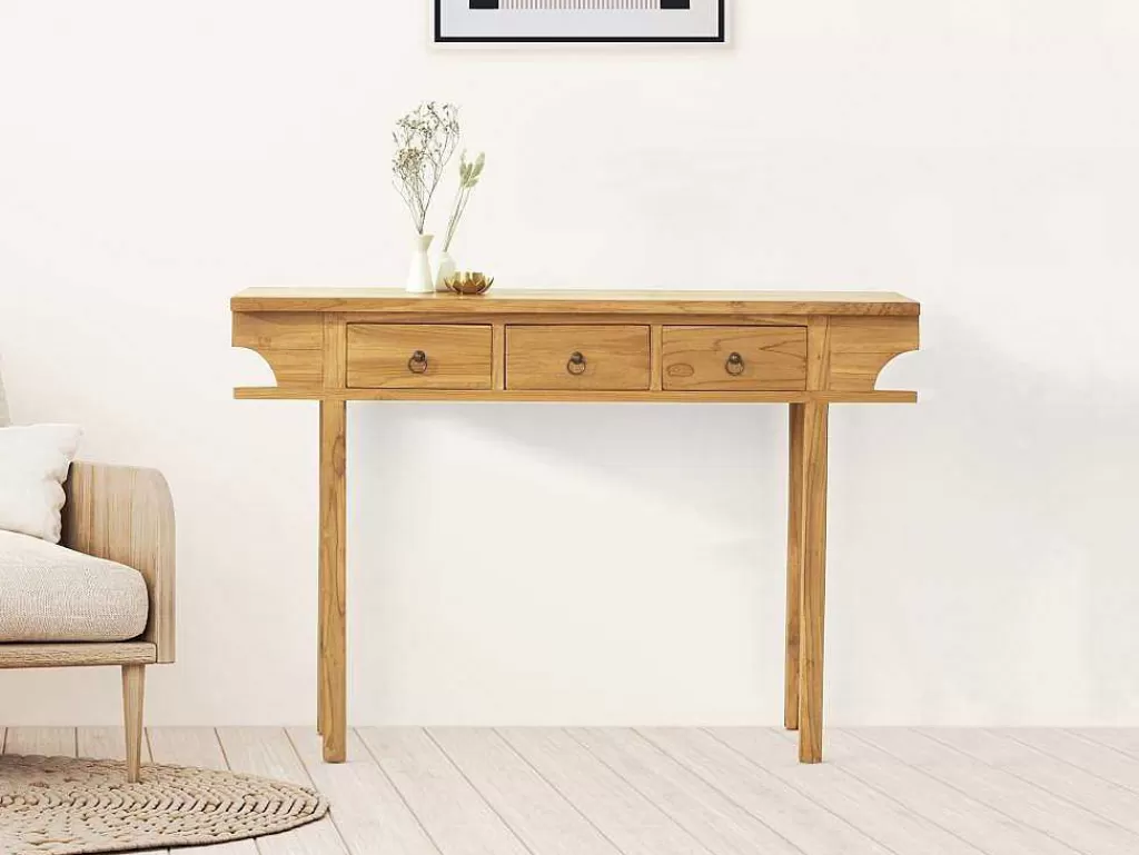Consola*Vente-unique Consola Com 3 Gavetas Em Teca Cor Natural - Wekea