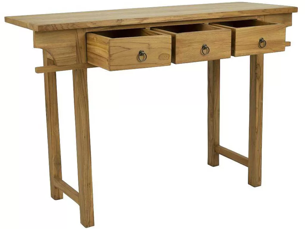Consola*Vente-unique Consola Com 3 Gavetas Em Teca Cor Natural - Wekea