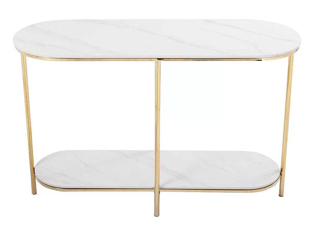 Consola*Vente-unique Consola Em Ceramica E Metal Dourado, Efeito Marmore Branco - Caloura
