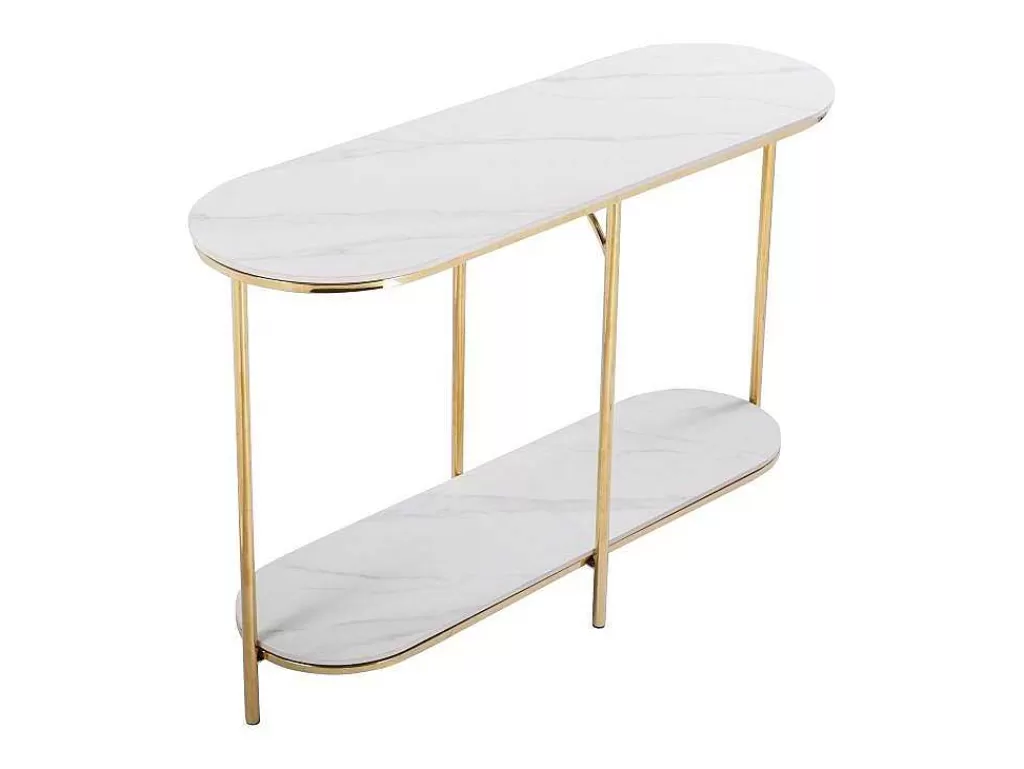 Consola*Vente-unique Consola Em Ceramica E Metal Dourado, Efeito Marmore Branco - Caloura