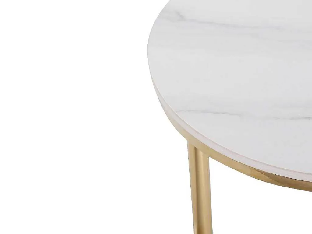 Consola*Vente-unique Consola Em Ceramica E Metal Dourado, Efeito Marmore Branco - Caloura