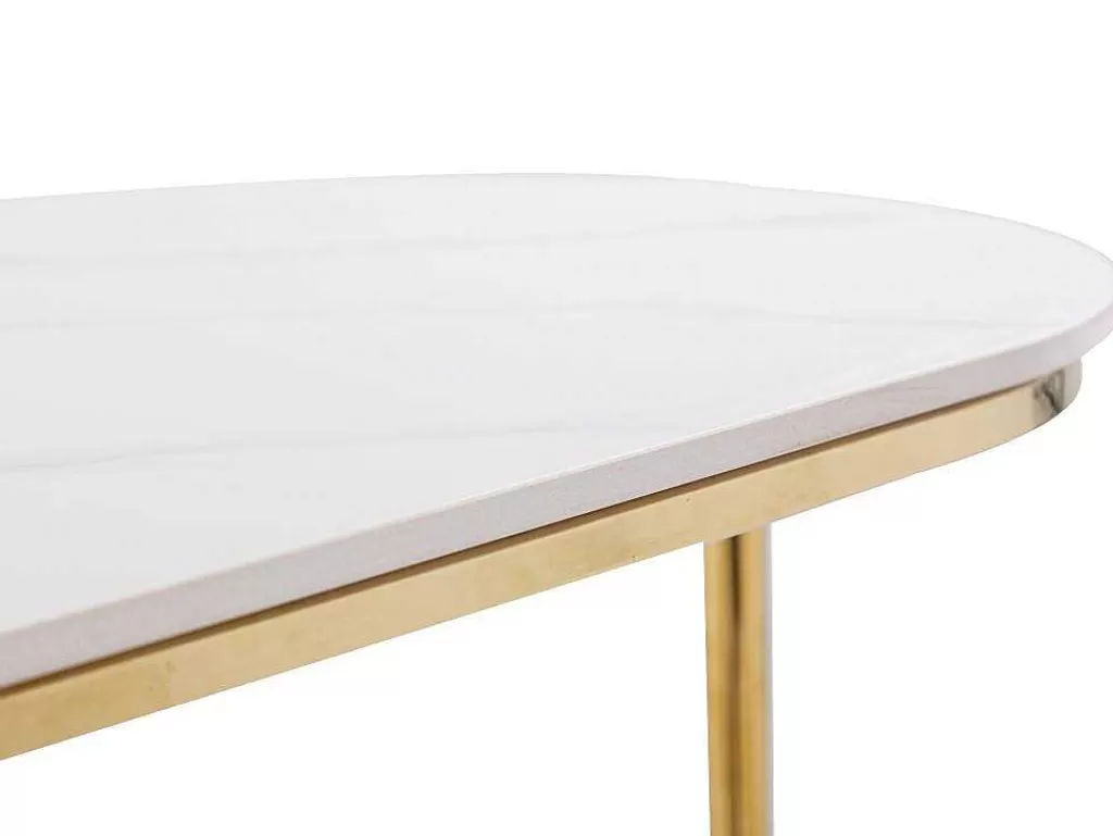 Consola*Vente-unique Consola Em Ceramica E Metal Dourado, Efeito Marmore Branco - Caloura