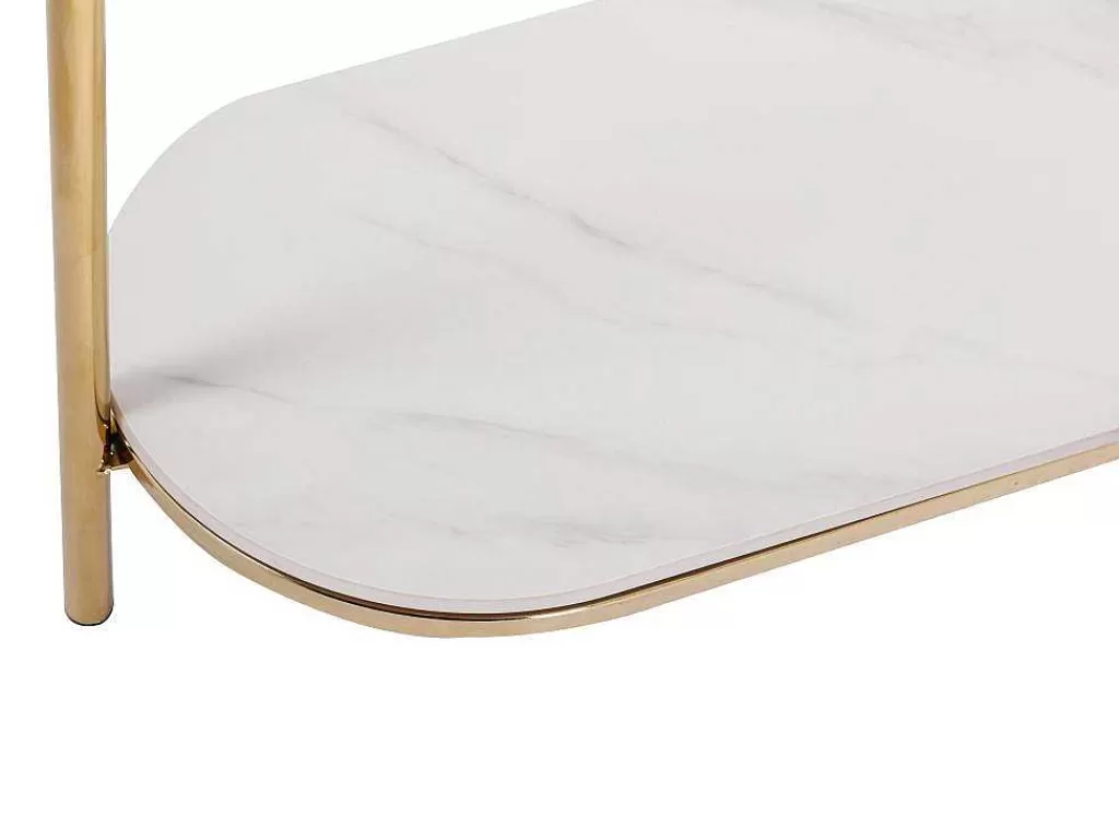 Consola*Vente-unique Consola Em Ceramica E Metal Dourado, Efeito Marmore Branco - Caloura