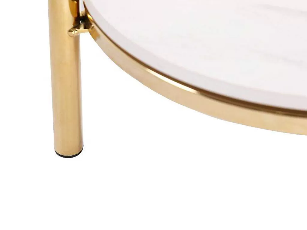 Consola*Vente-unique Consola Em Ceramica E Metal Dourado, Efeito Marmore Branco - Caloura