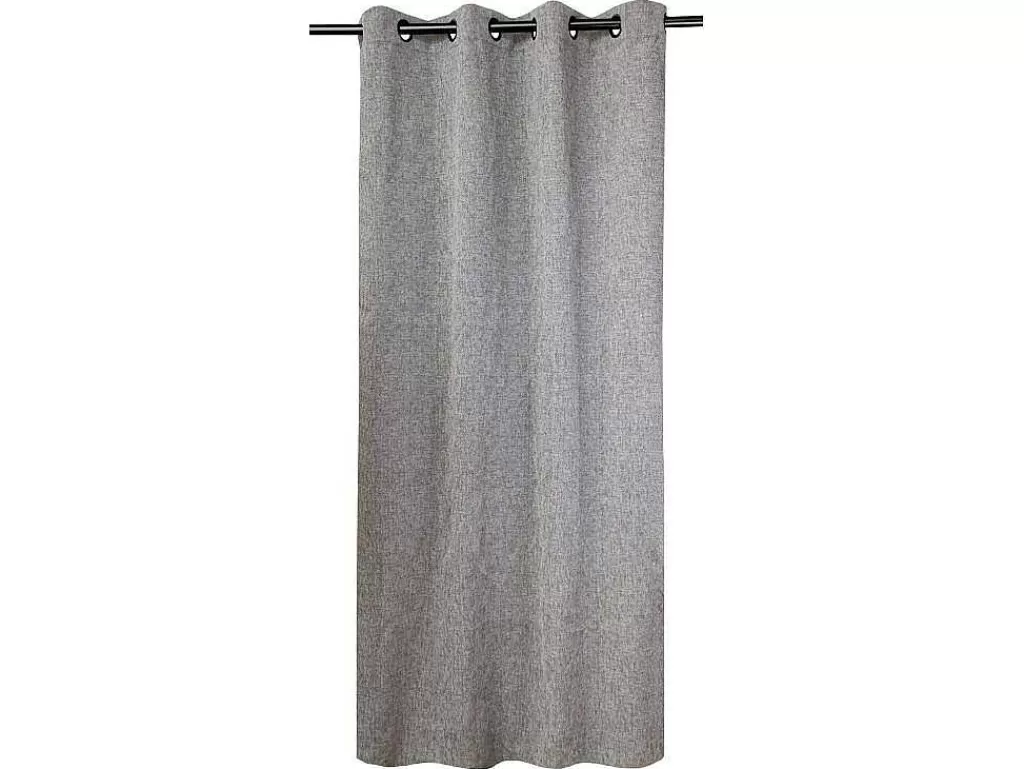 Têxtil De Casa*OZAIA Cortina De Escurecimento C. 135 X A. 250 Cm Cinzento Matizado Efeito Linho, Ilhos Pretos - Fynn