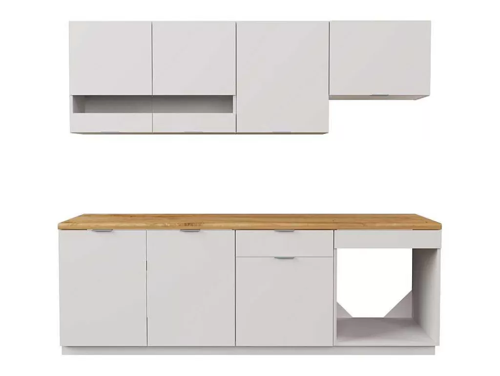 Móvel De Cozinha*Vente-unique Cozinha Completa 200 Cm, 6 Elementos De Arrumação, Branco E Natural - Carmeo