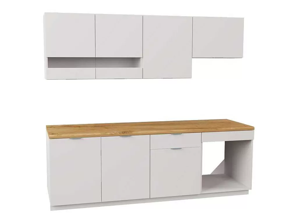 Móvel De Cozinha*Vente-unique Cozinha Completa 200 Cm, 6 Elementos De Arrumação, Branco E Natural - Carmeo