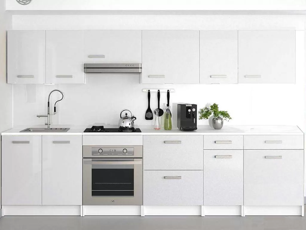 Móvel De Cozinha*Vente-unique Cozinha Completa 300 Cm 10 Elementos De Arrumação Branco - Trattoria