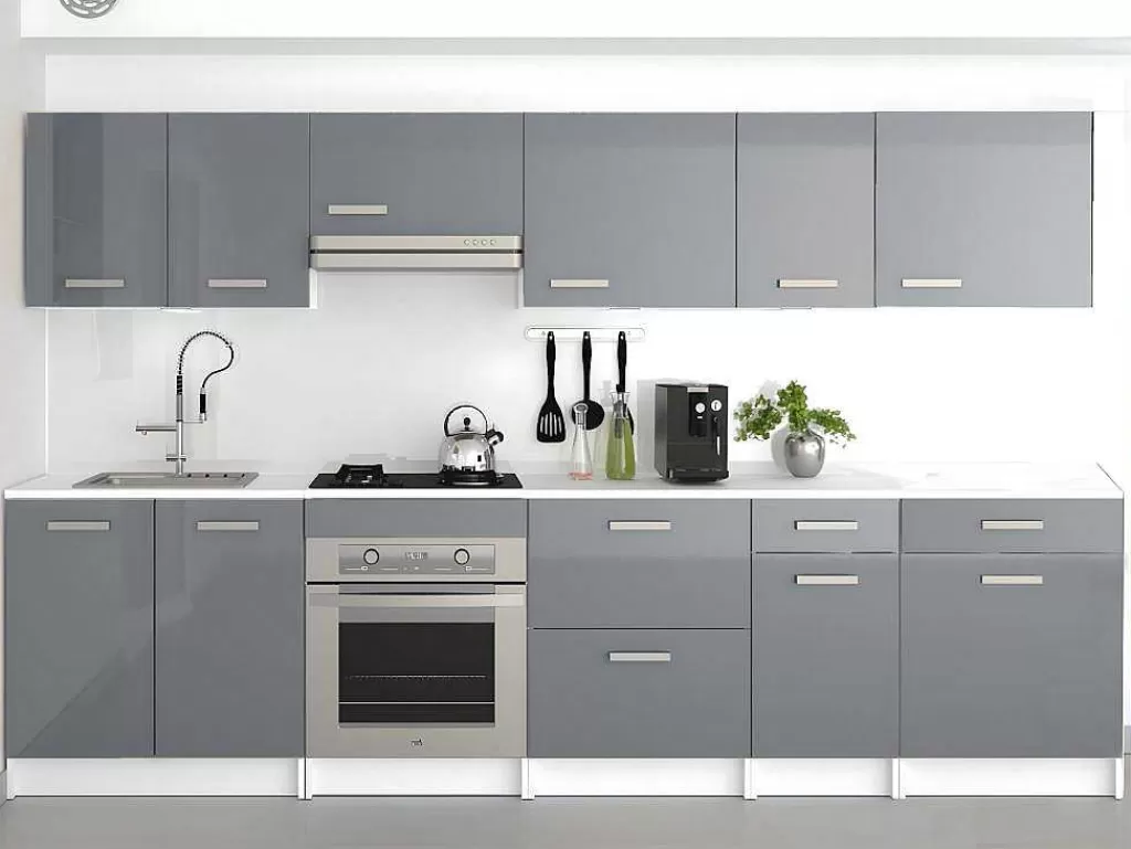 Promoções Sala*Vente-unique Cozinha Completa 300 Cm 10 Elementos De Arrumação Cinzento E Branco - Trattoria
