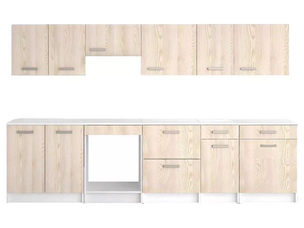 Móvel De Cozinha*Vente-unique Cozinha Completa 300 Cm 10 Elementos De Arrumação Natural E Branco - Trattoria