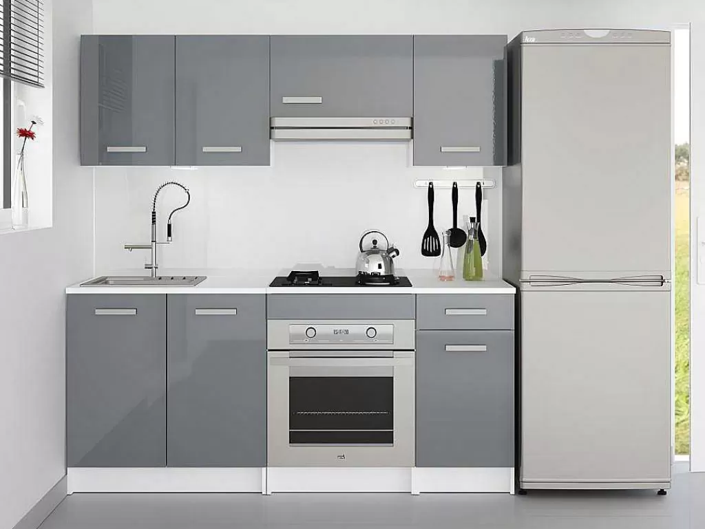 Promoções Sala*Vente-unique Cozinha Completa De 180 Cm Com 6 Compartimentos De Arrumação Cor Cinza E Branco - Trattoria