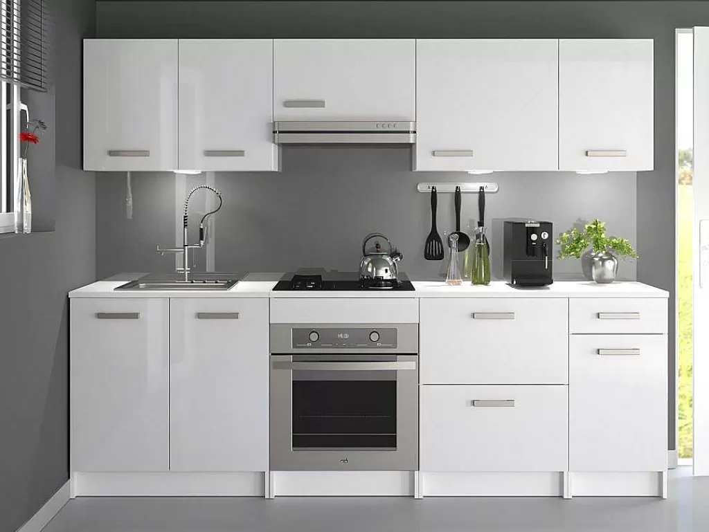 Móvel De Cozinha*Vente-unique Cozinha Completa De 240 Cm Com 8 Compartimentos De Arrumação Cor Branco - Trattoria